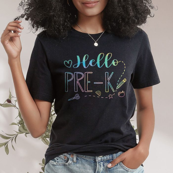 Hello Pre k Tie Dye Teachers Kids Back to School T Shirt b 2