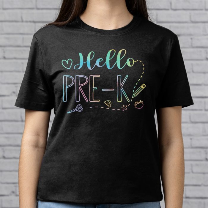 Hello Pre k Tie Dye Teachers Kids Back to School T Shirt b 8