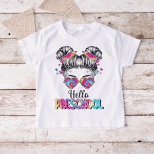 Hello Preschool Messy Hair Bun Girl Back To School First Day T Shirt 4