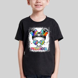 Hello Preschool Messy Hair Bun Girl Back To School First Day T Shirt a 1