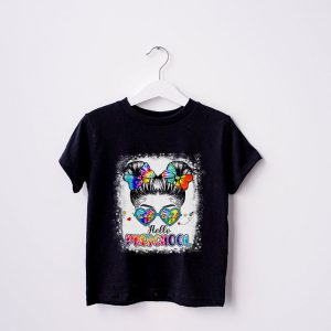 Hello Preschool Messy Hair Bun Girl Back To School First Day T Shirt a 4