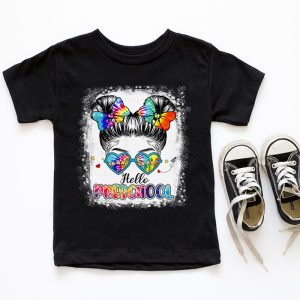 Hello Preschool Messy Hair Bun Girl Back To School First Day T Shirt a 6