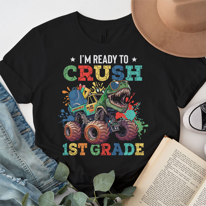 Im-Ready-Crush-First-Grade-Dinosaur-Truck-Back-to-School-Kid-Boys-T-Shirt-1-3 Im Ready Crush First Grade Dinosaur Truck Back to School Kid Boys T Shirt 1 3