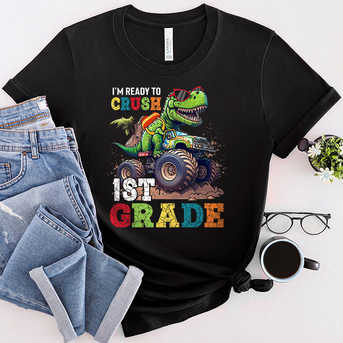 I'm Ready Crush First Grade Dinosaur Truck Back to School Kid Boys T-Shirt 2