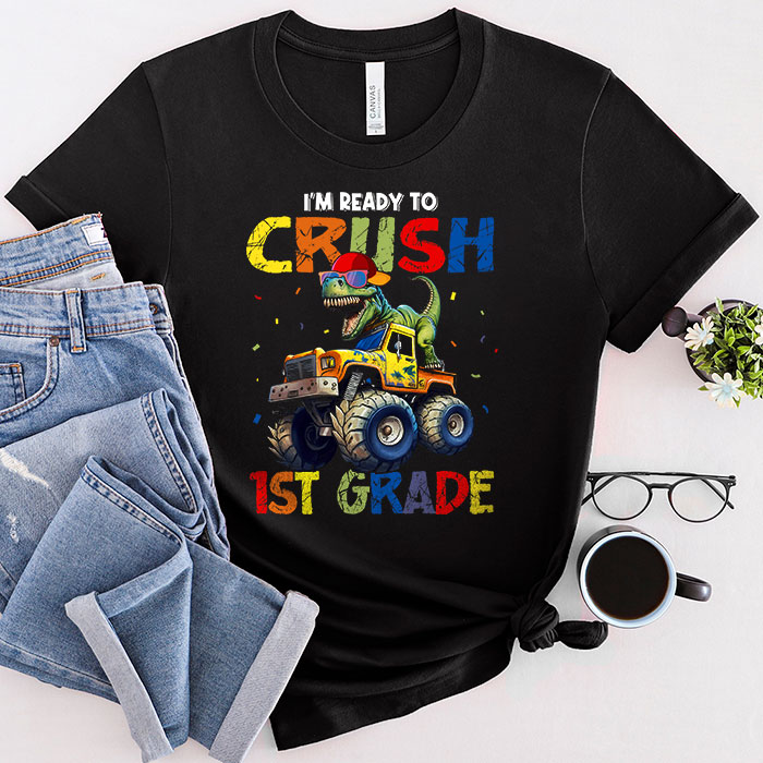 I'm Ready Crush First Grade Dinosaur Truck Back to School Kid Boys T-Shirt 3