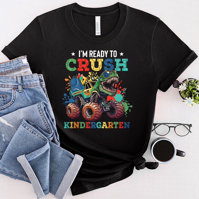 I'm Ready Crush Kindergarten Dinosaur Truck Back to School Kid Boys T-Shirt 1