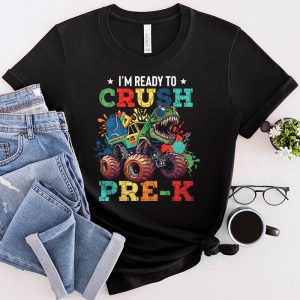 Back To School I’m Ready Crush Pre-K Dinosaur Truck T-Shirt 1