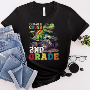 Back To School I’m Ready Crush Second Grade Dinosaur Truck T-Shirt 2