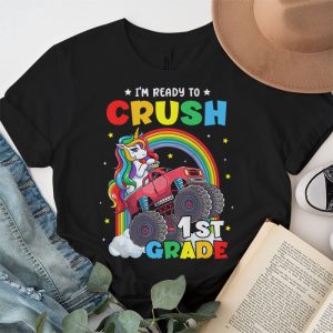 Back To School I'm Ready Crush First Grade Unicorn Truck T-Shirt 1 3 Im Ready To Crush 1st Grade Monster Truck Unicorn Girl Kids T Shirt 1 3