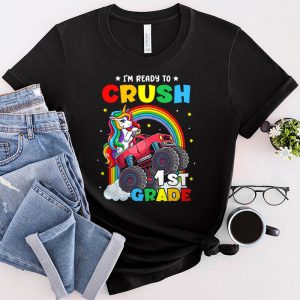 I'm Ready To Crush 1st Grade Monster Truck Unicorn Girl Kids T-Shirt 1