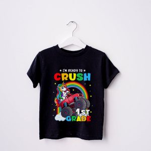 Back To School I'm Ready Crush First Grade Unicorn Truck T-Shirt 1 4 Im Ready To Crush 1st Grade Monster Truck Unicorn Girl Kids T Shirt 1 4