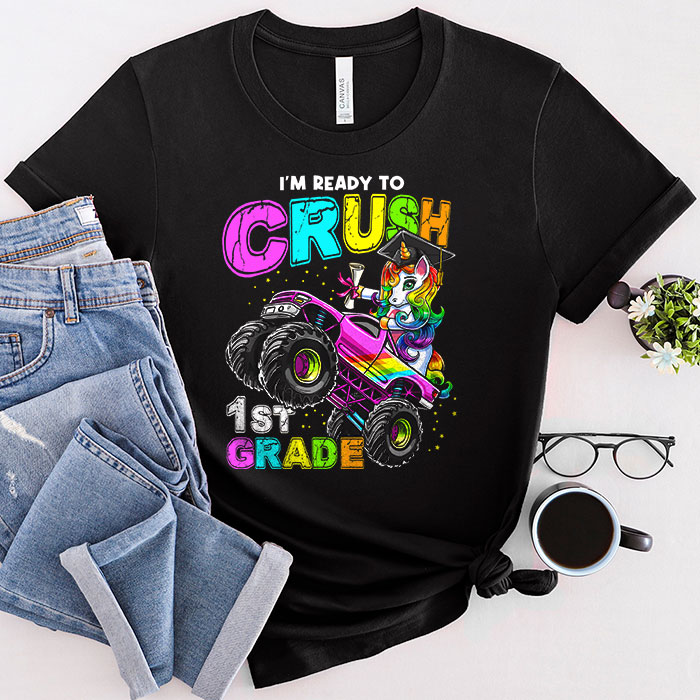 I'm Ready To Crush 1st Grade Monster Truck Unicorn Girl Kids T-Shirt 2
