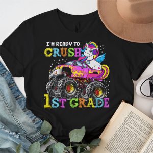 Back To School I'm Ready Crush First Grade Unicorn Truck T-Shirt 3 3 Im Ready To Crush 1st Grade Monster Truck Unicorn Girl Kids T Shirt 3 3
