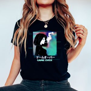 Japanese Vaporwave Sad Anime Girl Game Over Indie Aesthetic T Shirt 4