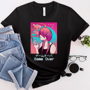 Sad Anime Girl Japanese Vaporwave Game Over Indie Aesthetic T-Shirt 3