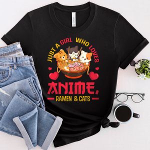 Anime Girl Shirt Loves Anime Ramen and Cats Kawaii Manga Gift T-Shirt 1