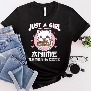 Anime Girl Shirt Loves Anime Ramen and Cats Kawaii Manga Gift T-Shirt 3
