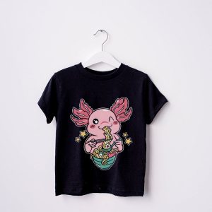 Kawaii Axolotl Eating Ramen Noodles Anime Gift Girls Teens T Shirt 2 3