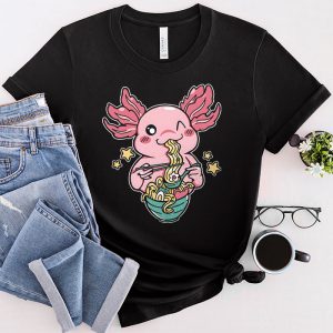 Kawaii Axolotl Eating Ramen Noodles Anime Gift Girls Teens T-Shirt 2