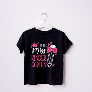 Little Miss Kindergarten Girls Back To School Retro Daughter T Shirt 1 3