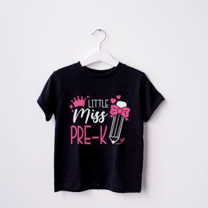 Little Miss Pre K Girls Back To School Retro Daughter T Shirt 1 3
