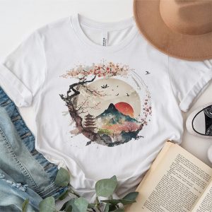 Mount Fuji Cherry Blossoms Geisha Japanese Garden Japan Art T Shirt 2 3