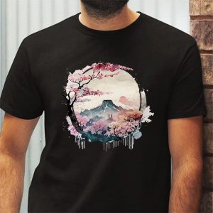 Mount Fuji Cherry Blossoms Geisha Japanese Garden Japan Art T Shirt 2