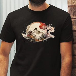 Mount Fuji Cherry Blossoms Geisha Japanese Garden Japan Art T Shirt 3 4