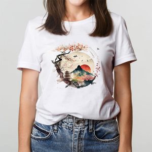 Mount Fuji Cherry Blossoms Geisha Japanese Garden Japan Art T Shirt 4 3