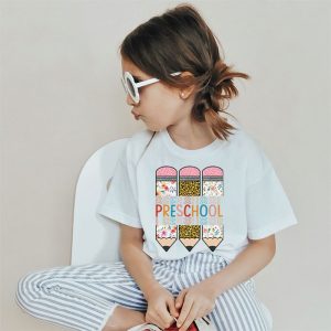 Cute Back To School Outfits Retro Preschool Leopard Pencil T-Shirt