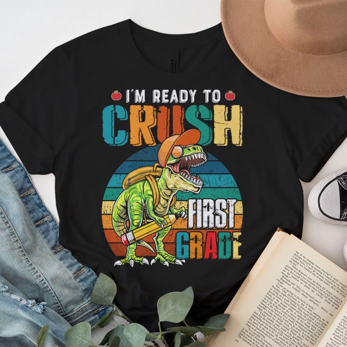Ready To Crush 1ST Grade Dinosaur Back to School Kid Boys T Shirt 3