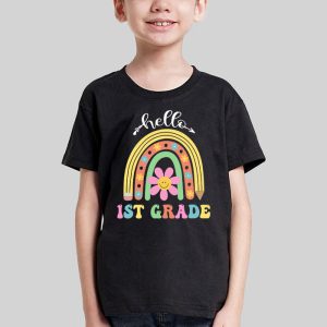 Retro First Day of School Hello 1st Grade Teacher Rainbow T Shirt 1 3