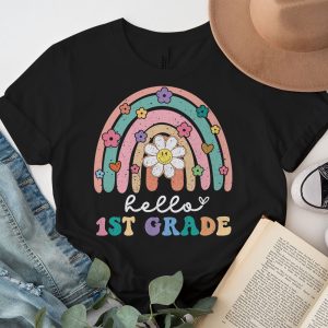 Retro First Day of School Hello 1st Grade Teacher Rainbow T Shirt 3 1