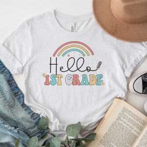 Retro First Day of School Hello 1st Grade Teacher Rainbow T Shirt 3 2