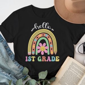 Retro First Day of School Hello 1st Grade Teacher Rainbow T Shirt 3 3