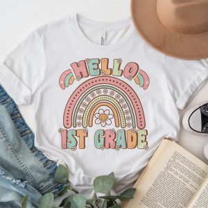 Retro First Day of School Hello 1st Grade Teacher Rainbow T Shirt 3