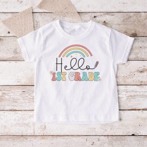 Retro First Day of School Hello 1st Grade Teacher Rainbow T Shirt 4 2