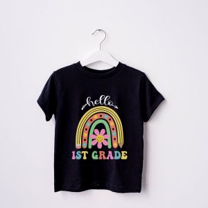 Retro First Day of School Hello 1st Grade Teacher Rainbow T Shirt 4 3