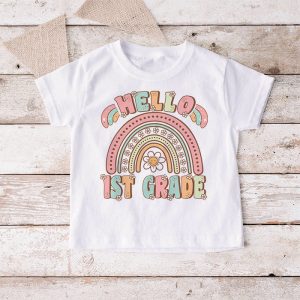 Retro First Day of School Hello 1st Grade Teacher Rainbow T Shirt 4