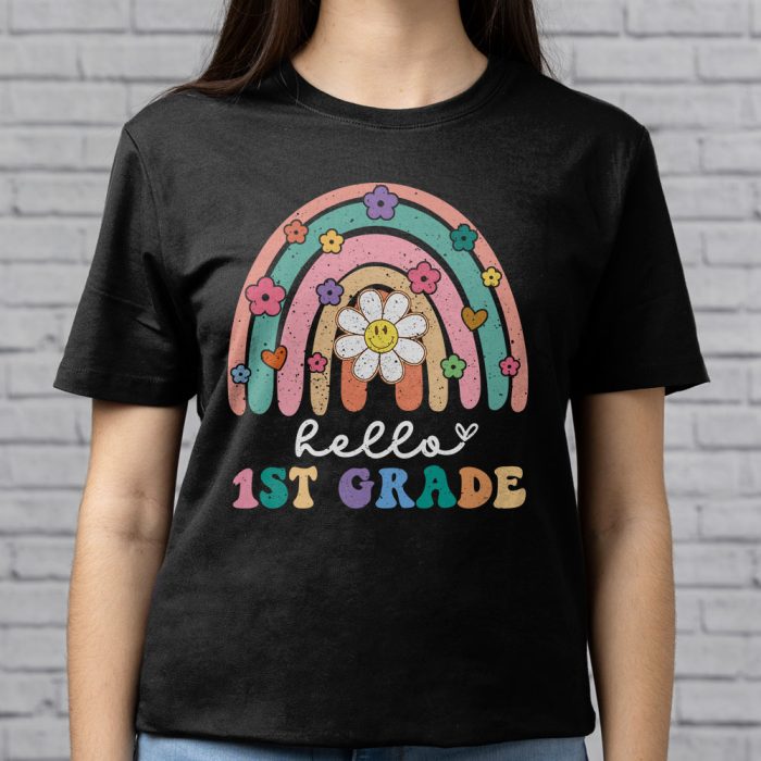 Retro First Day of School Hello 1st Grade Teacher Rainbow T Shirt 5 1