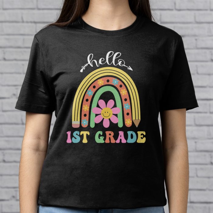 Retro First Day of School Hello 1st Grade Teacher Rainbow T Shirt 5 2