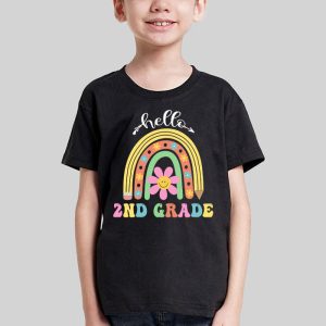 Retro First Day of School Hello 2nd Grade Teacher Rainbow T Shirt 1 3