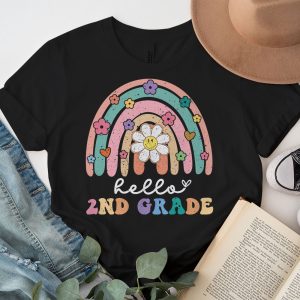 Retro First Day of School Hello 2nd Grade Teacher Rainbow T Shirt 3 1