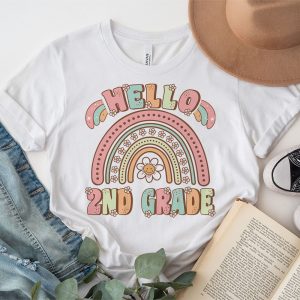 Retro First Day of School Hello 2nd Grade Teacher Rainbow T Shirt 3