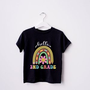 Retro First Day of School Hello 2nd Grade Teacher Rainbow T Shirt 4 3