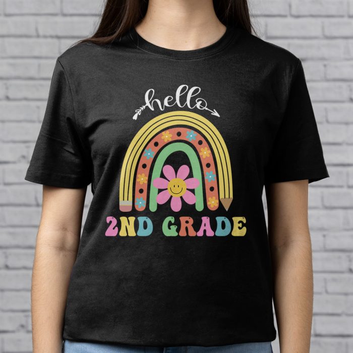 Retro First Day of School Hello 2nd Grade Teacher Rainbow T Shirt 5 2