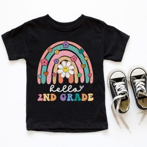 Retro First Day of School Hello 2nd Grade Teacher Rainbow T Shirt 6