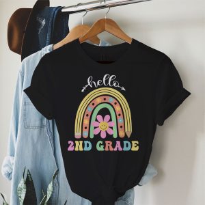 Retro First Day of School Hello 2nd Grade Teacher Rainbow T-Shirt