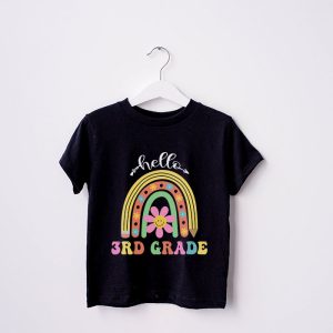 Retro First Day of School Hello 3rd Grade Teacher Rainbow T Shirt 4 3