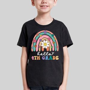 Retro First Day of School Hello 4th Grade Teacher Rainbow T Shirt 1 1